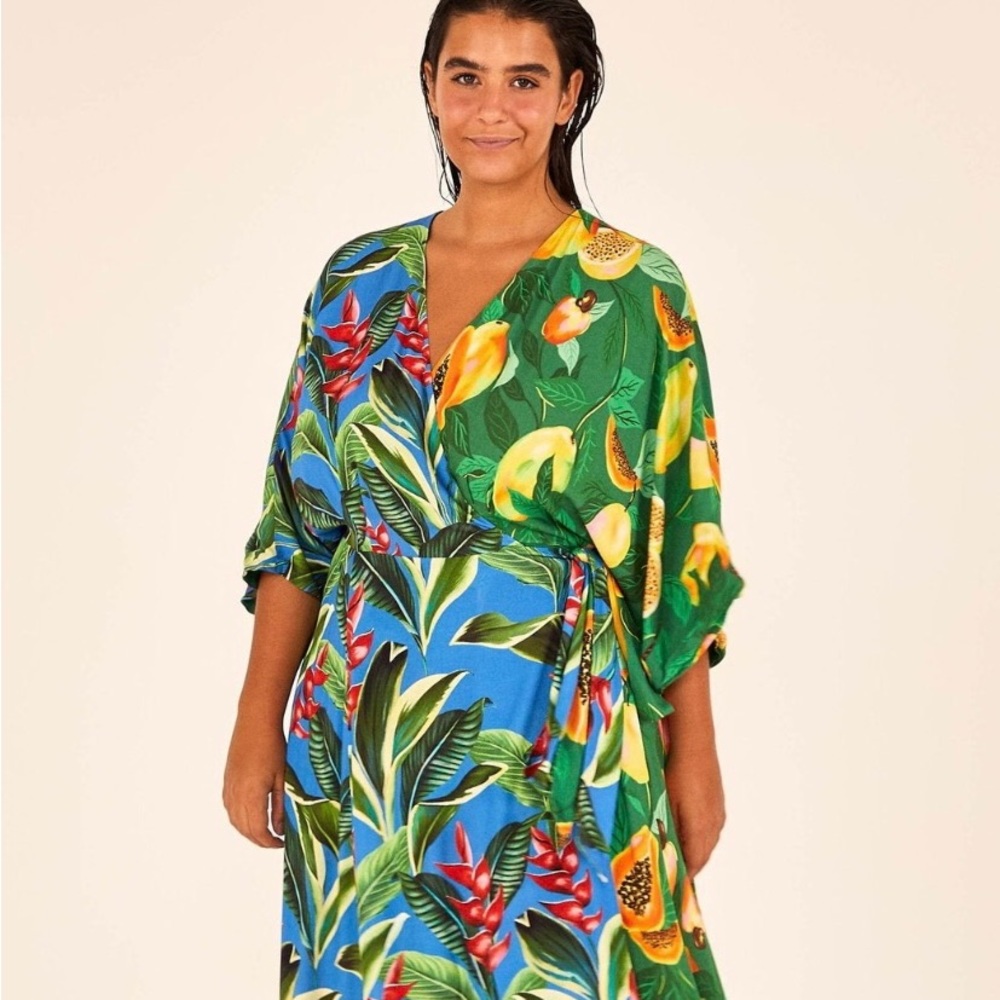 Farm Rio papayas and ginger wrap dress Small